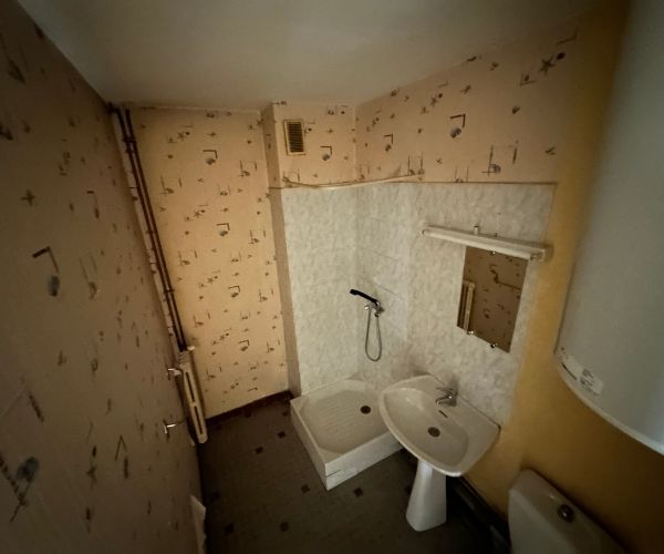 Salle de bain ancienne avant rénovation dans un appartement des années 70 à Valence