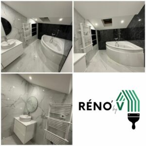 Rénovation complète de salle de bain avec carrelage moderne à Valence
